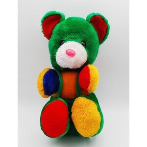 Vintage Multicolored Teddy Bear Plush Stuffed Animal  13' Green Yellow Red